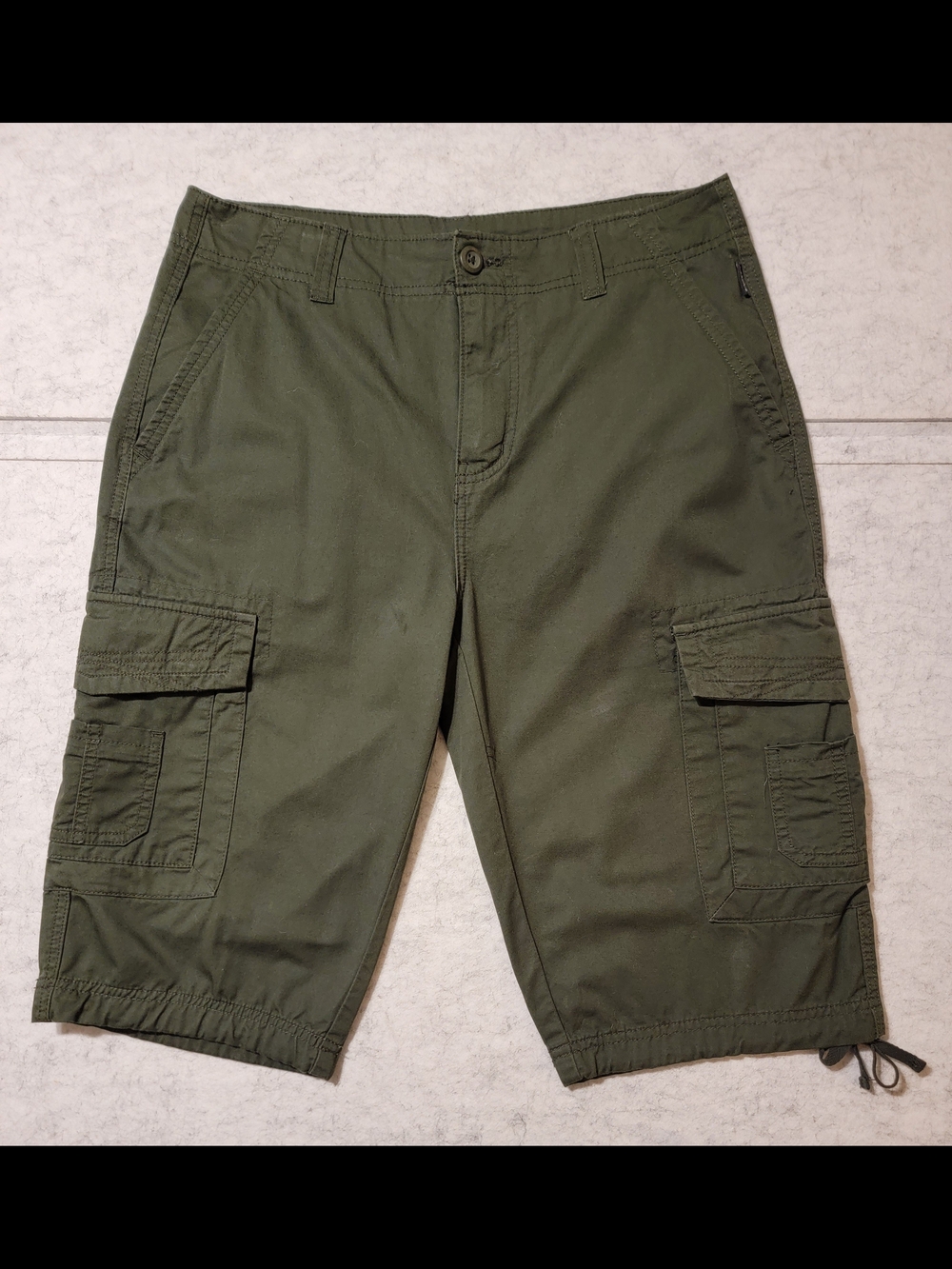 Ring of Fire Mens Green Cargo Shorts Size 30 Gorpcore Utility Drawstring Twill
